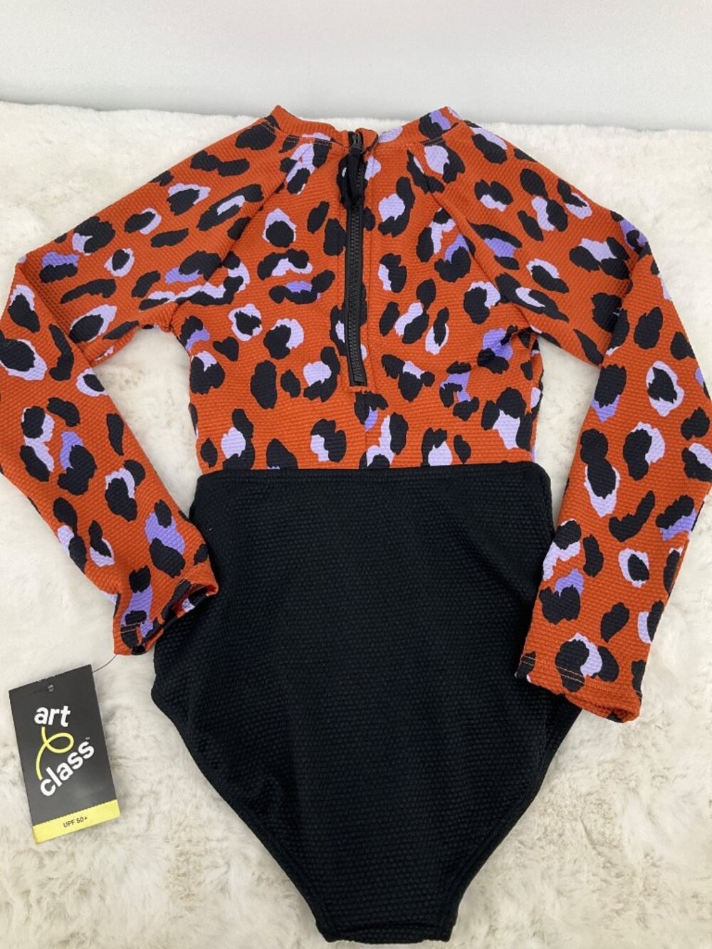 Art Class size Small (6/7) Girls Leopard Print One-Piece Swimsuit: Black, Purple - Picture 5 of 7